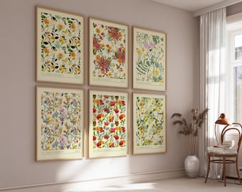 Gallery wall set of 6 flower market botanical wall art farmhouse decor cottagecore aesthetic wall art printable art living room decor floral
