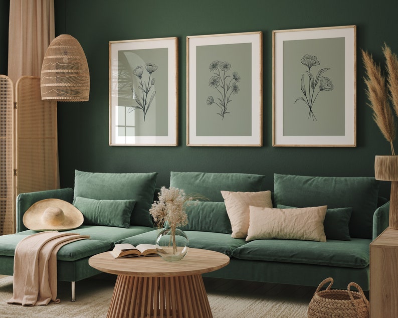 Instant download minimalist print set of 3 green print wall art living room decor room aesthetic poster green home decor green print bedroom