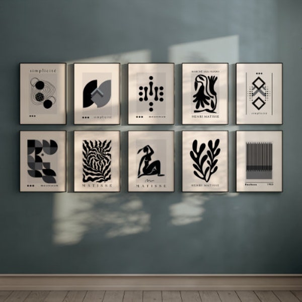 Gallery wall set of 12 exhibition print minimalist aesthetic modern posters trendy wall art beige home decor neutral wall art bauhaus