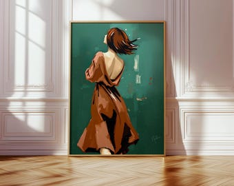 Emerald Green Abstract Woman Art Print: Minimalist Scandi Decor (Digital Download