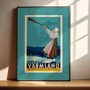 Postkarte Druck Art Deco Wandbild Schweden Plakat Retro Druck Fluglinienpostkarte skandinavisches Wohndekor Retro modernes druckbares Plakat