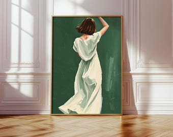 Emerald Green Abstract Woman Art Print: Scandinavian Minimalist Decor (Digital Download