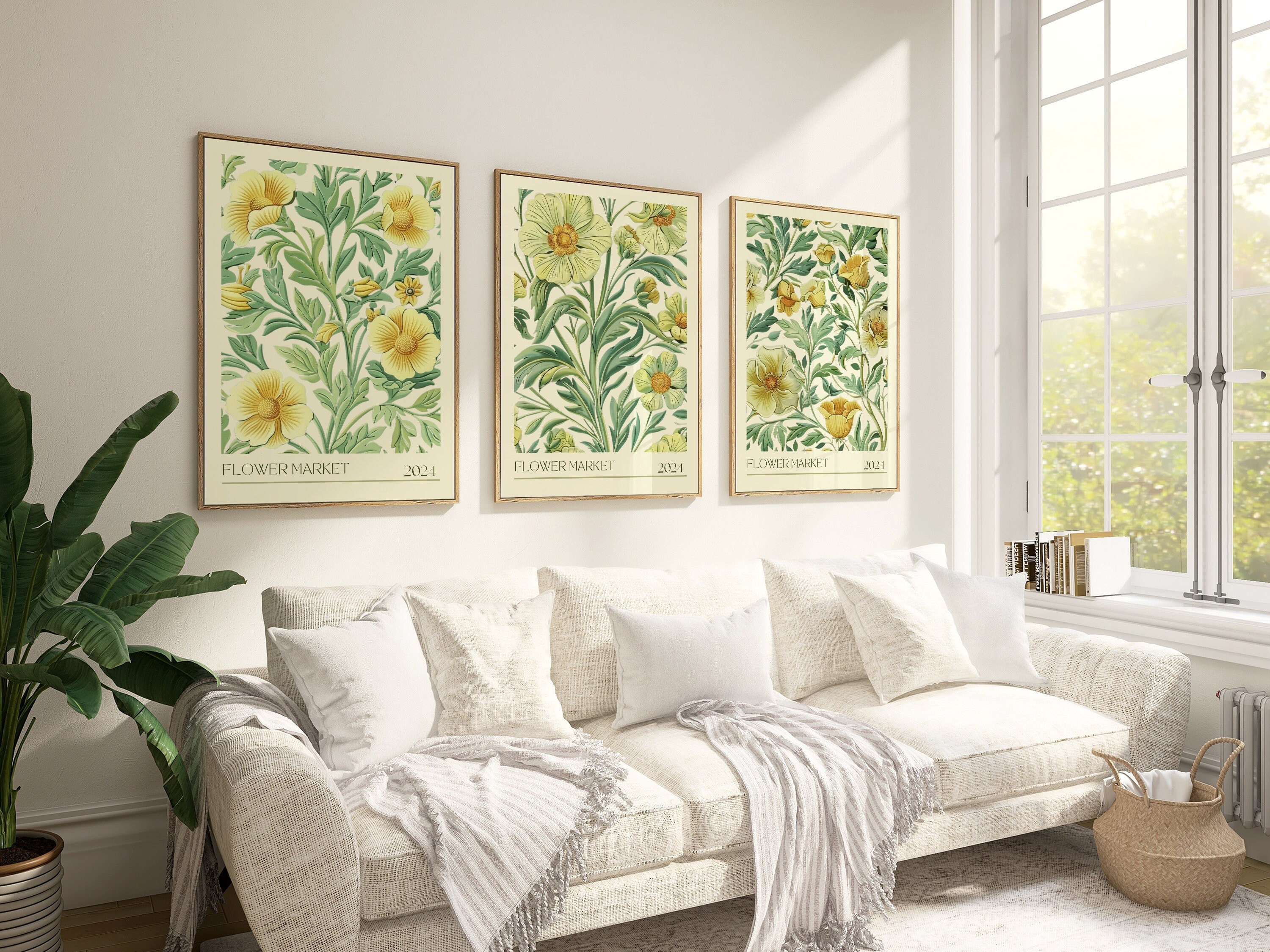 Gallery wall print set of 3 green decor William Morris inspired farmhouse decor cottagecore aesthetic wall art printable art living room