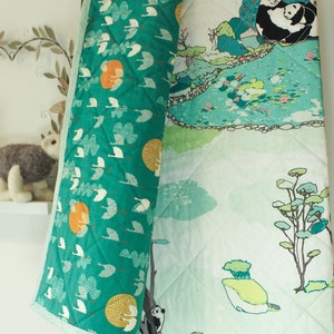 Pandas animals modern handmade wholecloth baby/toddler/child quilt