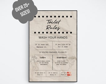 Funny Bathroom Rules Wall Art - Humorous Toilet Sign, Washroom Decor, Restroom Guidelines Poster, DIGITAL FILE!