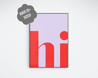 Minimalist &#39;Hi&#39; Artwork - Red Shapes on Lavender - Unique Welcome Wall Print - DIGITAL FILE!