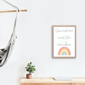 En algún lugar sobre el arco iris, cita inspiradora, arte de pared imprimible, decoración infantil, descarga instantánea
