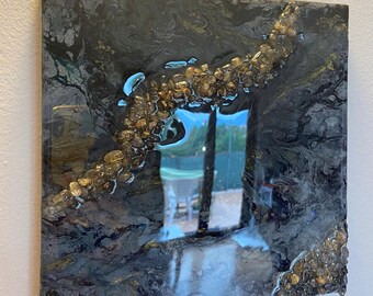 Abstract painting with rutilated quartz