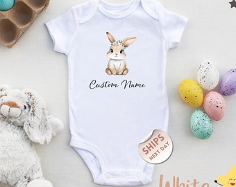 Personalized Bunny Girls Romper , Cute Easter Bunny Bodysuit , Girls Personalized Name Gift , 2000001