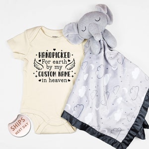 Handpicked For Earth By My Custom Name In Heaven Baby Bodysuit and blanket, Custom Baby, Baby Shower Gift, Guardian Angel, 2000747