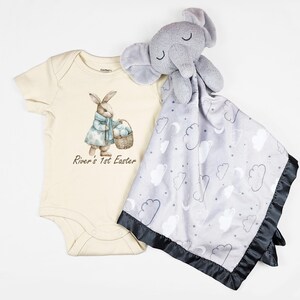 personalized First Easter Baby Bodysuit and blanket, Baby&#39;s first Easter Romper, Easter Baby Outfit, Baby Shower Gift, 2000730