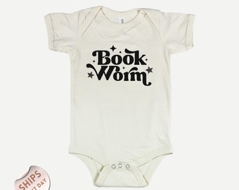 Book Worm Baby Bodysuit, Book Worm Toddler shirt, Retro Kids Pullover Cute Natural Toddler Crew Neck, Baby Shower Gift, 2000760