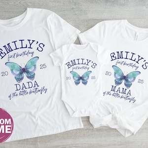 Custom Butterfly First Birthday Family Matching Shirt, 1st Birthday Girl shirt, Butterfly Shirt, Butterfly Theme First Birthday, 100965