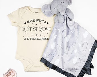 Made With A Lot of Love & A Little Science Baby Onesie®and blanket, Pregnancy Announcement, IVF Baby Bodysuit, baby shower gift, 2001227