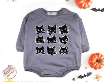 Cute Black Cat Halloween Romper, Halloween Cats Bodysuit, Cat Fall Baby Girl Clothes, Fall Baby Outfits, Baby Shower Gift, 2000539