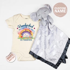 Handpicked For Earth By My Grandma - Grandpa In Heaven Baby Bodysuit and blanket, Custom Baby, Baby Shower Gift, Guardian Angel, 2001081