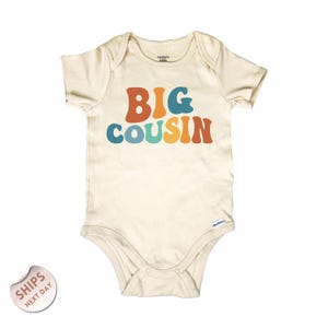 Big Cousin Baby Onesie®, Boys Retro Bodysuit, Matching Cousin Natural Onesie®, Baby Shower Gift, 2000069
