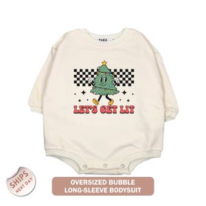 Let&#39;s Get Lit Retro Christmas Onesie®, Christmas Tree Baby Onesie®, Funny Christmas Baby Bodysuit, Baby Shower Gift, 2000935