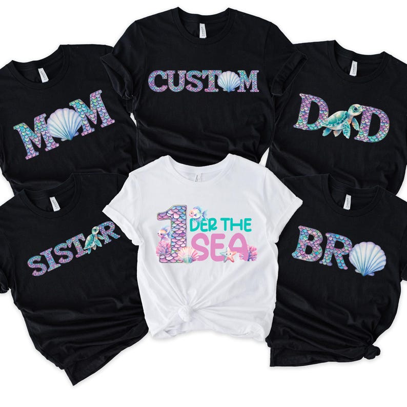 a group of t - shirts that say mom, dad, and daughter