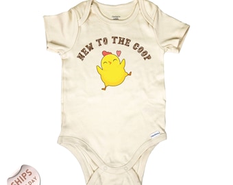 New to the coop Baby Bodysuit, Farm animal Baby Outfits, Little farmer bodysuit, baby chick newborn clothes, Baby Shower Gift, 2000859