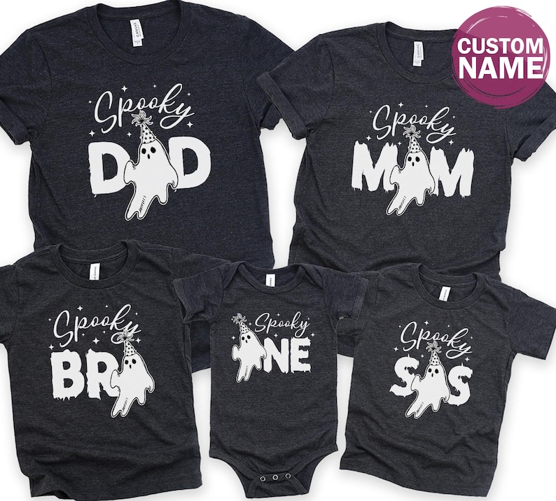 Personalized Spooky One Birthday Matching Shirts, 1st Birthday Family Tees, Little Boo Spooky Ghost Birthday Mama Dada Bday Shirts, 100983