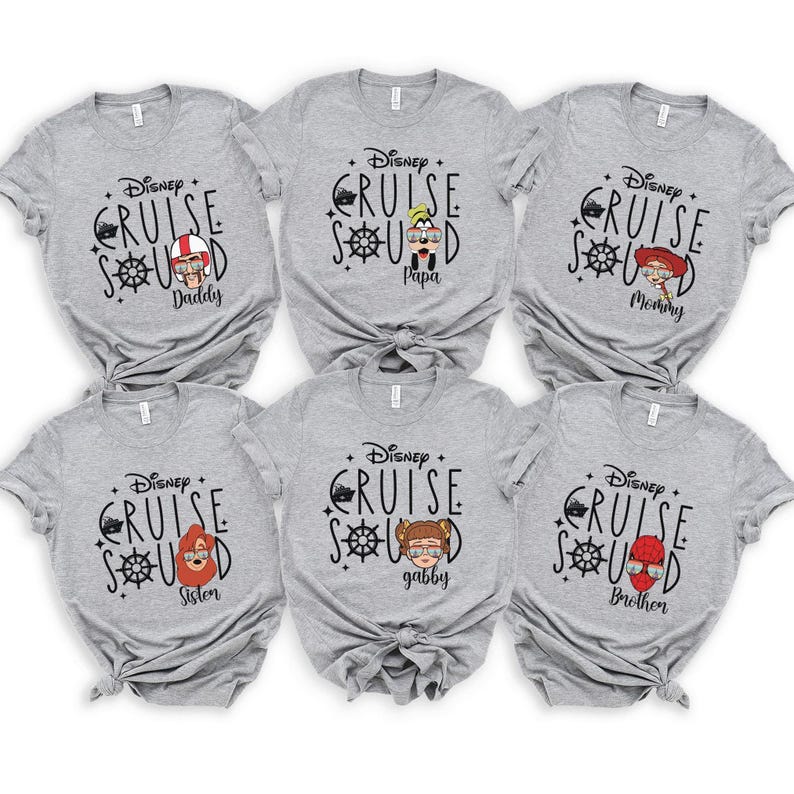 a group of six tshirts with disney characters on them