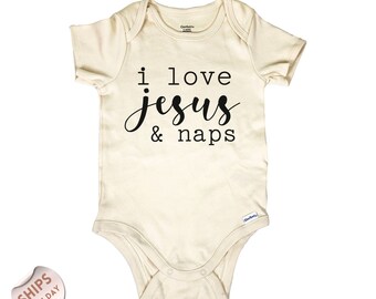 I love Jesus and Naps Romper, Funny Religious Bodysuit, Christian Natural Baby Sweater, Baby Gift, Baby Shower, 2000209