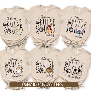 Disney Cruise Squad 2025 Shirt, 2025 Disney Character Cruise Family Matching Shirts, Adults Disney Cruise with Custom Names Shirts