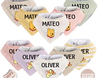 Set of 5 Disney Custom Bibs, Personalized Winnie the Pooh and Friends Bibs for Baby Boys and Girls, Ideal Baby Shower Gift, Bib-018