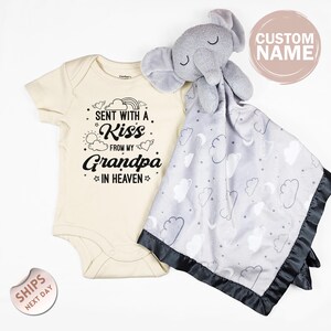 personalized Sent With A Kiss From My Grandma-Grandpa In Heaven Baby Bodysuit and blanket, Baby Announcement, Baby Shower Gift, 2001104