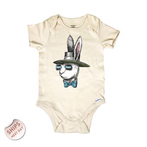 Hip Hop Bunny Baby Onesie®, Boys Easter Bodysuit, Baby&#39;s first Easter Romper, Easter Baby Outfit, Baby Shower Gift, 2000690