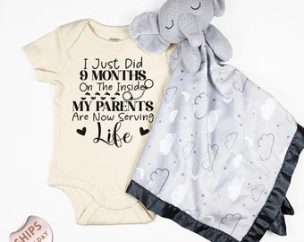 I Just Did 9 Months On The Inside Baby Onesie®and blanket, Funny Baby Onesie®, Baby Shower Gift, Newborn Baby Gift, Baby Clothes, 2001292