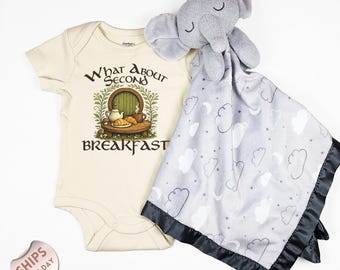 What About Second Breakfast Baby Onesie®and blanket, Funny Baby Clothes, Natural Baby Romper, Cute Baby Sweater, Baby Shower Gift, 2001283