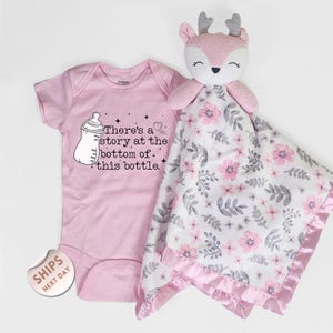There&#39;s a story at the bottom of this bottle Baby Bodysuit and blanket, Dear Maria Infant BodySuit, Baby Shower Gift, 2000753