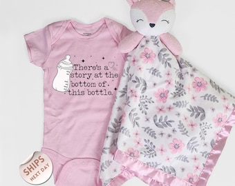 There&#39;s a story at the bottom of this bottle Baby Bodysuit and blanket, Dear Maria Infant BodySuit, Baby Shower Gift, 2000753