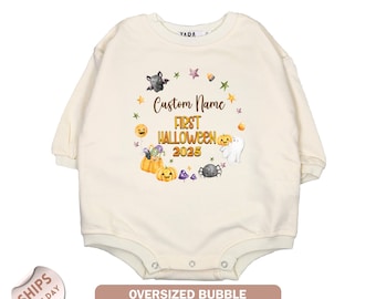 Personalised First Halloween Baby Onesie®, Cute Pumpkin Baby Bodysuit, Unisex Halloween Outfit, Spooky Outfit, Baby Shower Gift, 2000982
