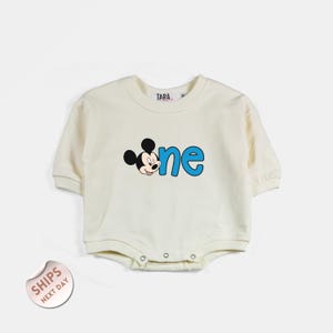 Mickey And Friends First Birthday Baby Bodysuit, 1st Birthday Outfit, 1st Birthday boy Mickey And Minnie Romper , Baby Shower Gift, 2000680
