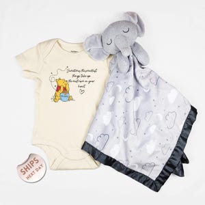 Smallest things take up the most room in your heart Baby Bodysuit and blanket, Pooh Bear Baby Bodysuit, Baby Shower Gift, 2000728