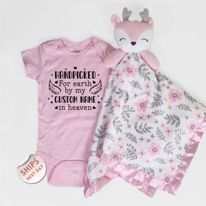 Handpicked For Earth By My Custom Name In Heaven Baby Bodysuit and blanket, Custom Baby, Baby Shower Gift, Guardian Angel, 2000747