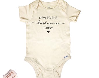 New to the Crew Bodysuit, Baby bodysuit, personalizable with name, Announce pregnancy, Baby Gift, Baby Shower Gift, 2000313