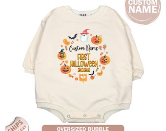Personalised First Halloween Baby Onesie®, Cute Pumpkin Baby Bodysuit, Unisex Halloween Outfit, Spooky Outfit, Baby Shower Gift, 2000984