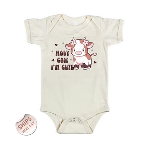 Holy Cow I&#39;m Cute Baby Bodysuit, Funny Cow Natural Toddler Zoo Shirt, Cute Zoo Kids Shirt, Baby Shower Gift, Farm Baby Announcement, 2000828