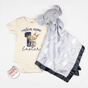 personalized First Easter Baby Bodysuit and blanket, Baby&#39;s first Easter Romper, Easter Baby Outfit, Baby Shower Gift, 2000686