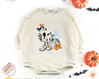 Mickey And Friend Skeleton Baby Bodysuit, Halloween Disney Skeleton Bodysuit, Halloween baby girl or boy outfit , Baby Shower Gift, 2000448