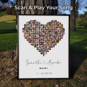 Heart Photo Collage with Song Code, Personalized Anniversary Gift for Boyfriend, Custom Photo Mosaic Printable Wall Art, Digital File.