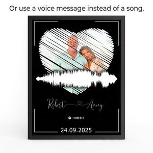 Custom Soundwave Art with Photo, Heart Photo Print with Scannable Song Code, Personalized Anniversary Gift for Him Her, Digital File.