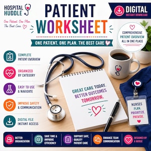 Patient Report Sheet | Nurse Brain Sheet | Clinical Worksheet | Med Surg, ICU, Telemetry & Nursing Student Printable PDF