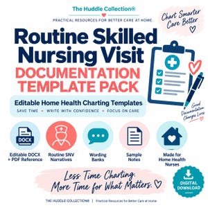 Può includere: Un pacchetto di modelli di documentazione per visite infermieristiche di routine di The Huddle Collection. Include file DOCX e PDF modificabili, narrazioni infermieristiche, banche di frasi e note di esempio per la cartella clinica domiciliare.