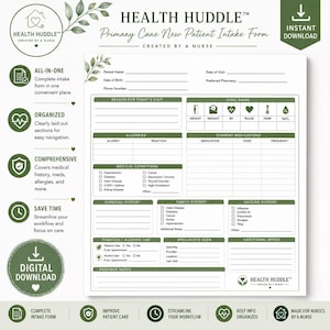 Primary Care New Patient Intake Form | Medical History, Medications (PDF Download)