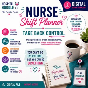 Nurse Shift Planner | Daily Assignment & Priorities Sheet | Hospital Nurse Organization Tool | PDF Printable